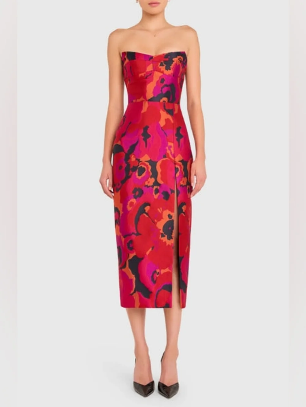 NWT Amanda Uprichard Ivy Structured Strapless Midi in Floral Pink/Multi - Sz XS - Picture 3 of 9